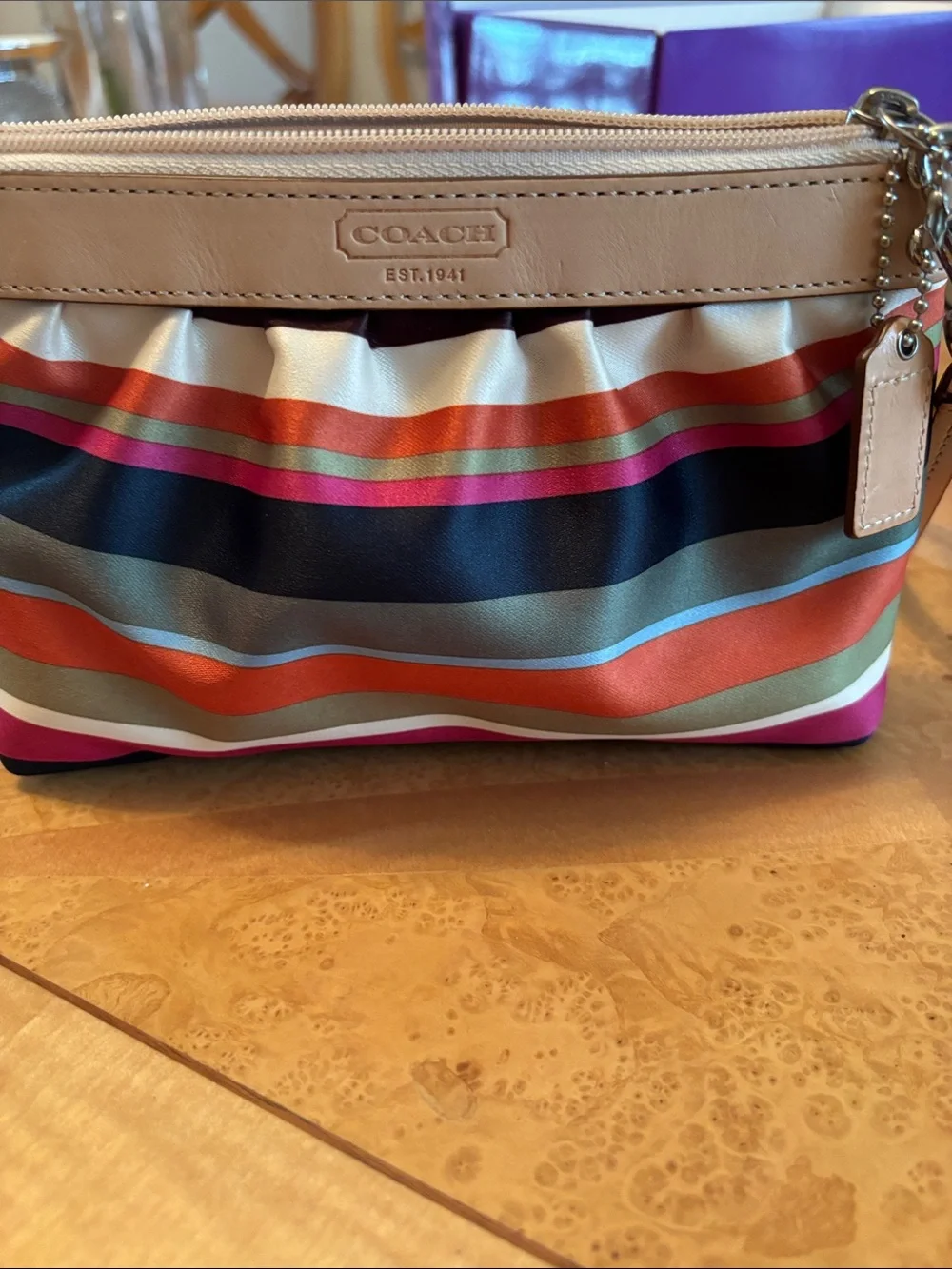 EUC Coach Legacy Satin Striped Legacy Wristlet